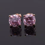 Classic Cushion Cut Pink Lab Gemstone Solitaire Stud Earrings