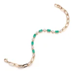 Emerald Cut Lab Emerald Bracelet with Sparkling Round Moissanite Accent