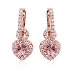 Rose Gold Heart-Shaped Pink Gemstone Earrings with Diamond Halo