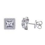 Elegant 1.5CT Princess Cut White Gold Moissanite Earrings