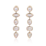 Modern Multi-Shape Bezel Set Moissanite Linear Drop Earrings