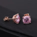Classic Cushion Cut Pink Lab Gemstone Solitaire Stud Earrings
