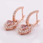 Rose Gold Heart-Shaped Pink Gemstone Earrings with Diamond Halo