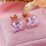 Classic Cushion Cut Pink Lab Gemstone Solitaire Stud Earrings