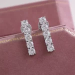 Classic Five Stone Round Cut Moissanite Linear Drop Earrings