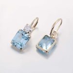 Yellow Gold Emerald Cut Blue Lab Gemstone Drop Earrings