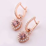 Rose Gold Heart-Shaped Pink Gemstone Earrings with Diamond Halo