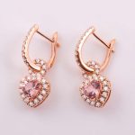 Rose Gold Heart-Shaped Pink Gemstone Earrings with Diamond Halo