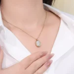 Round Cut Lab Diamond Pendant Necklace Paved Oval Medallion Style