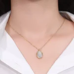 Round Cut Lab Diamond Pendant Necklace Paved Oval Medallion Style
