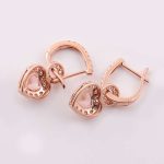Rose Gold Heart-Shaped Pink Gemstone Earrings with Diamond Halo