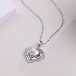 Heart and Round Cut Moissanite Double Heart Halo Pendant (Pendant Only)
