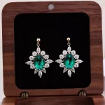 Vintage Oval Green Lab Gemstone Starburst Halo Drop Earrings