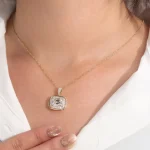 Classic Radiant Cut Moissanite Pendant Necklace with Shimmering Round Brilliant Accent Stones