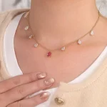 7.4CTW Pear Cut Lab Ruby Pendant Necklace with Moissanite