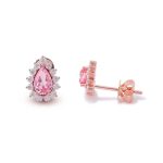 Exquisite Rose Gold Pear Cut Padparadscha Pink Lab Gemstone Stud Earrings