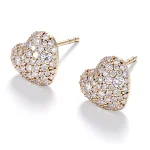 Round Cut Lab Diamond Heart Stud Earrings Pave Style