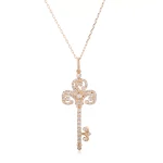 Round Cut Lab Diamond Pendant Necklace Vintage Key Motif
