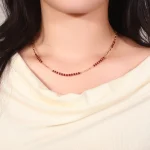 Crimson Fire-Weave Necklace | 18K Yellow Gold Bamboo Link Necklace with Natural Ruby Accents