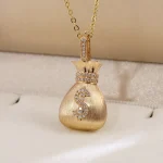 Lab Diamond Fortune Pendant | 18K Gold Money Bag Necklace with $ symbol(Pendant Only)