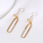 Round Cut Diamond Drop Earrings Elongated Geometric Open Link Style