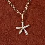 Round Cut Diamond Pendant Necklace Paved Starfish Charm Style