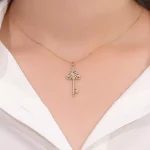 Round Cut Lab Diamond Pendant Necklace Vintage Key Motif