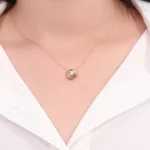 Round Cut Lab Diamond Pendant Necklace Stylized Shell Motif