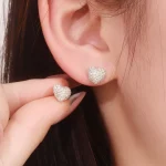 Round Cut Lab Diamond Heart Stud Earrings Pave Style