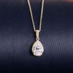 14K Gold Pear-Shaped Moissanite Bezel Pendant Necklace