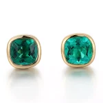 Minimalist Cushion Cut Lab Emerald Bezel Stud Earrings