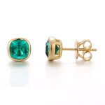 Minimalist Cushion Cut Lab Emerald Bezel Stud Earrings