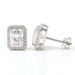 Halo Moissanite White Gold Stud Earrings