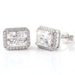 Halo Moissanite White Gold Stud Earrings
