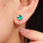 Minimalist Cushion Cut Lab Emerald Bezel Stud Earrings