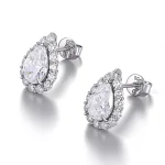 Halo Pear Studs | Pear-Cut Lab Diamond Earrings with Micro-Pavé Halo in 18K White Gold