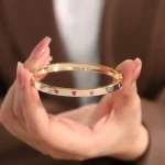 Heart Cut Lab Gemstone Bangle Bracelet Modern Station Style