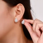 Halo Pear Studs | Pear-Cut Lab Diamond Earrings with Micro-Pavé Halo in 18K White Gold