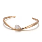 Modern Sculptural Pear Cut Moissanite Solitaire Open Cuff Bangle Bracelet