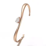 Modern Sculptural Pear Cut Moissanite Solitaire Open Cuff Bangle Bracelet