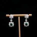 Luxurious Floral Cushion Cut Emerald and Moissanite Drop Earrings