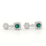 Luxurious Floral Cushion Cut Emerald and Moissanite Drop Earrings