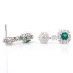 Luxurious Floral Cushion Cut Emerald and Moissanite Drop Earrings