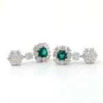 Luxurious Floral Cushion Cut Emerald and Moissanite Drop Earrings