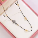 Vintage Contrast Cross Choker | Round-Cut Lab Diamonds with 18K Gold Beads​