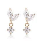 Marquise Leaf & Round Lab Diamond Drop Earrings in 18k Yellow Gold