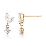 Marquise Leaf & Round Lab Diamond Drop Earrings in 18k Yellow Gold