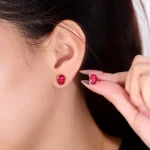 Classic Stud Earring with Oval Cut Cabochon Lab Red Gemstone