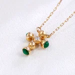 Dainty Emerald and Diamond Cross Necklace in 18k Yellow Gold（Small-size version）