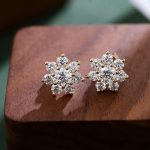 Gorgeous Vintage Style Yellow Gold Moissanite Flower Stud Earrings